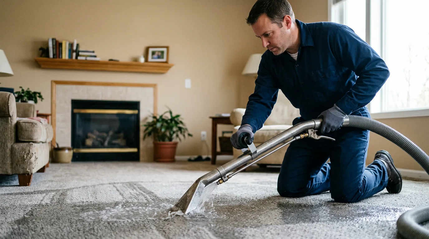 Water damage restoration technician working near Brookville, KS